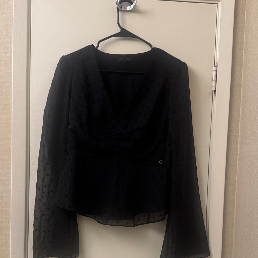 Guess Black Sheer Blouse with Long Sleeves by